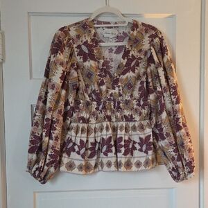Cara Cara Women's Blouse - Burgundy and Cream Floral M